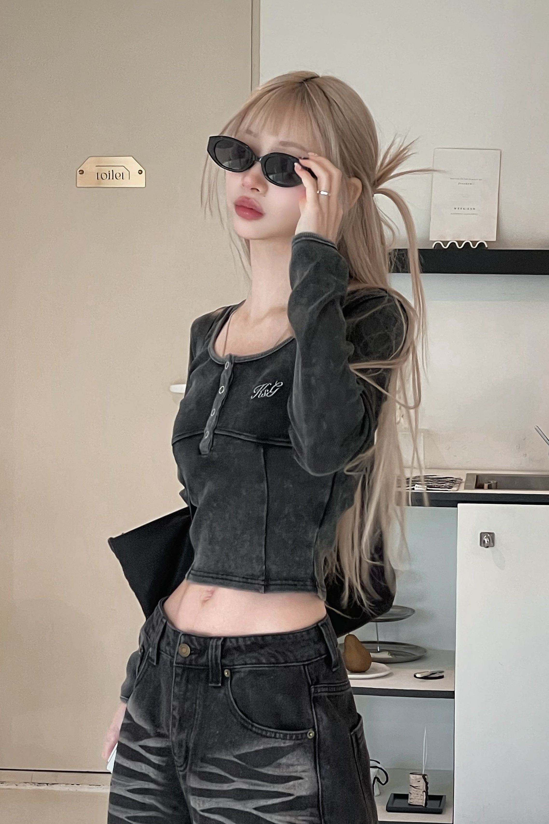 バイカラークロスネックトップス KSG21188