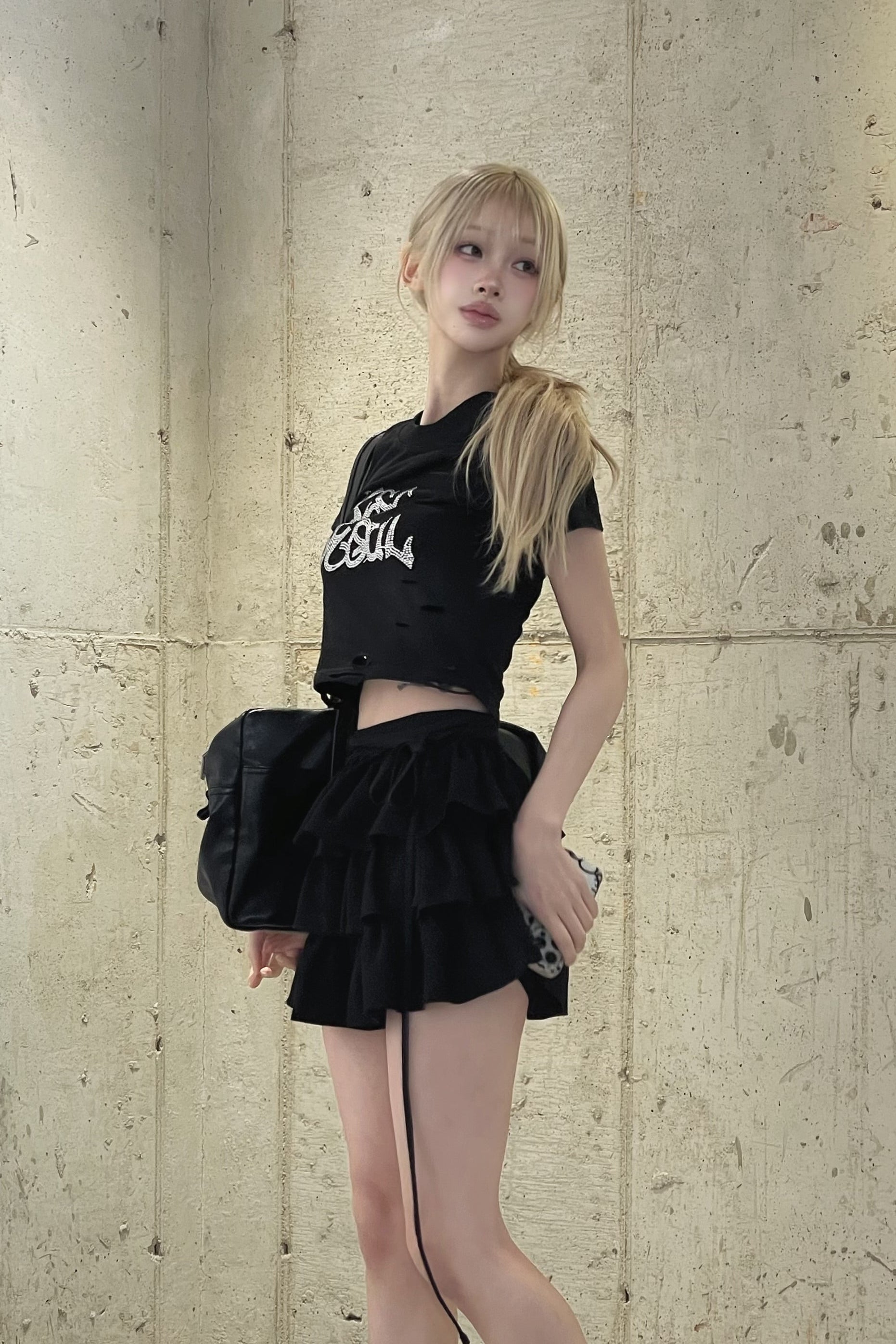 ダメージラインストーンクロップドTシャツ KSG21147