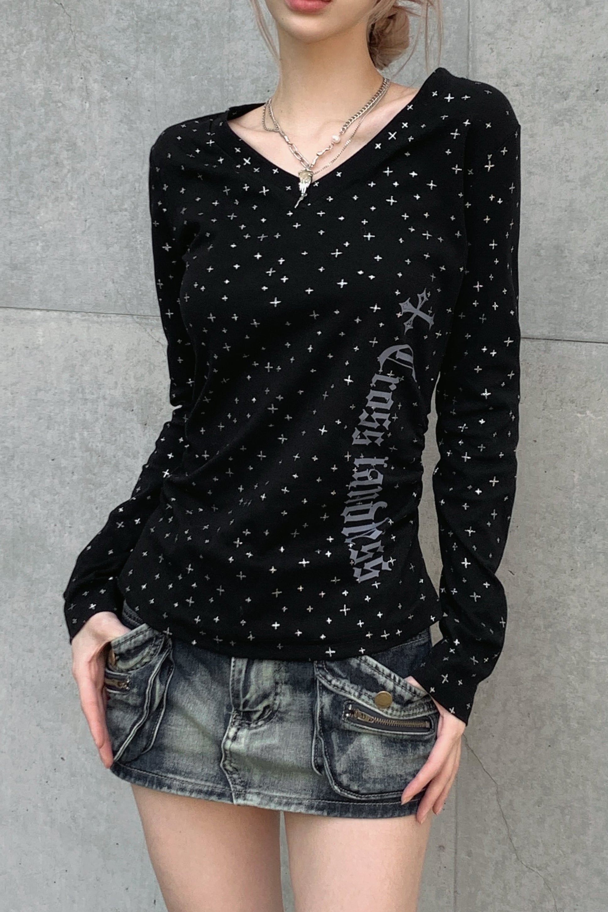 クロスデザインレタリングTシャツ KSG21202