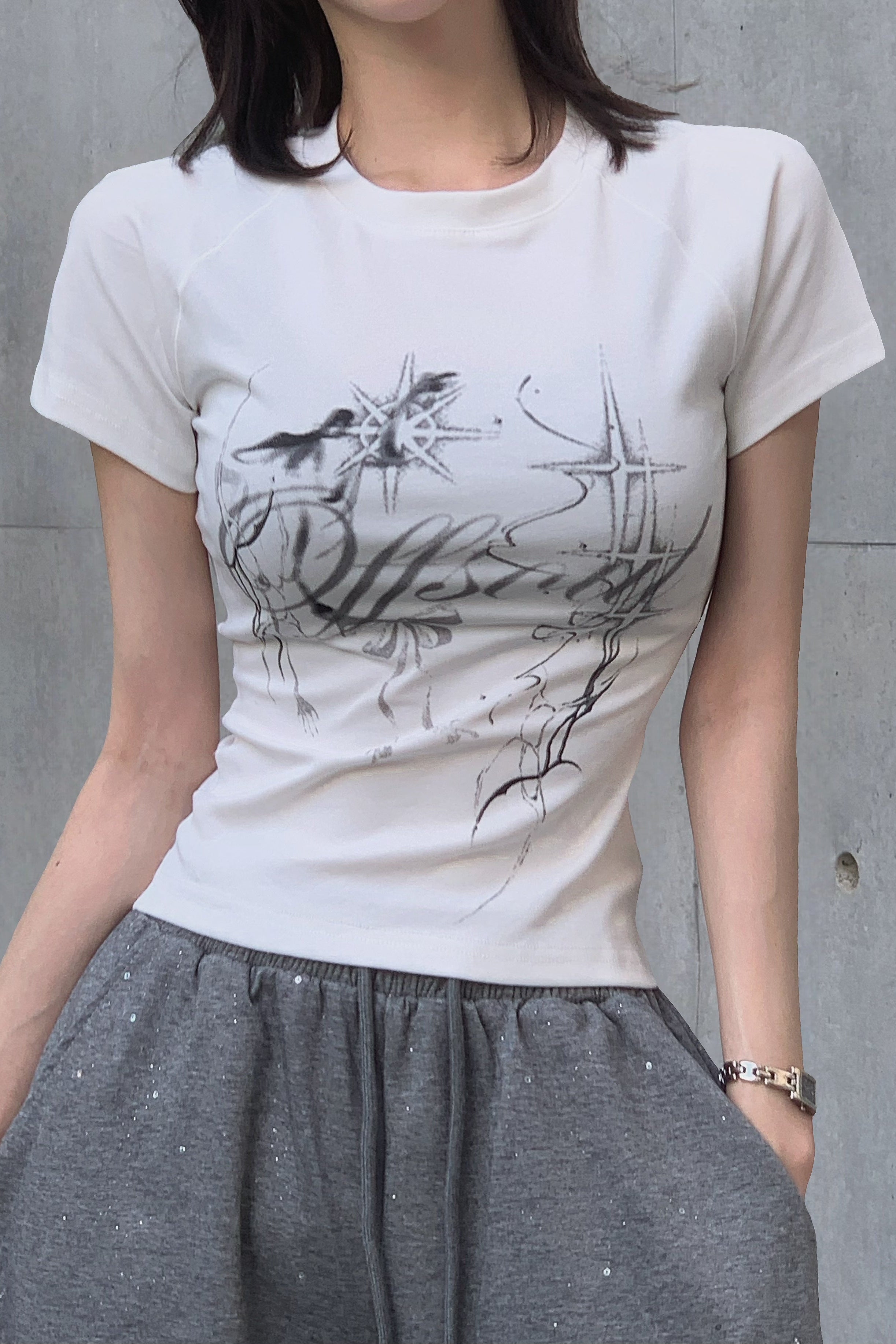 クロップドスタープリントTシャツ KSG21246