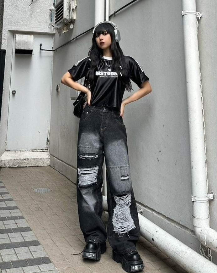 ダメージバギーデニムパンツ KSG19204