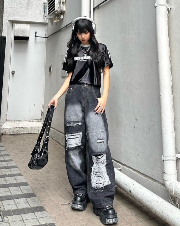 ダメージバギーデニムパンツ KSG19204