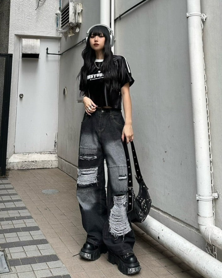 ダメージバギーデニムパンツ KSG19204