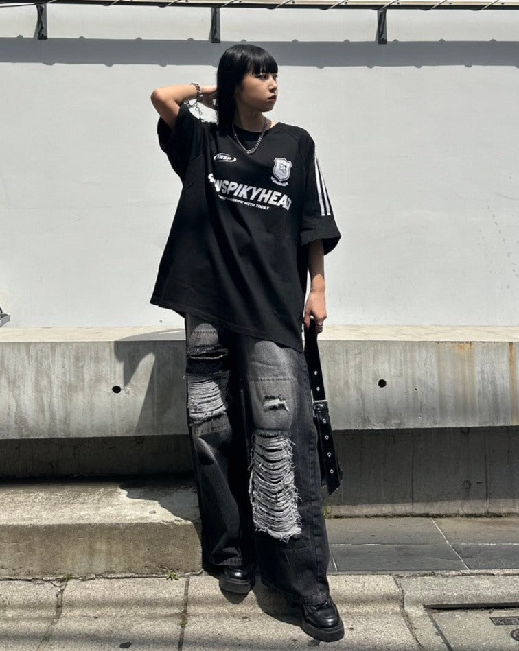 ダメージバギーデニムパンツ KSG19204