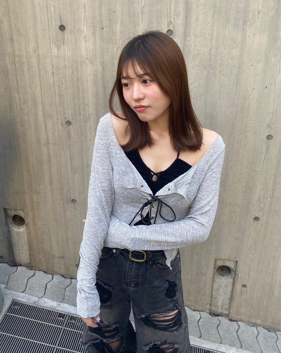 レースアップクロップドトップス+キャミ KSG20582