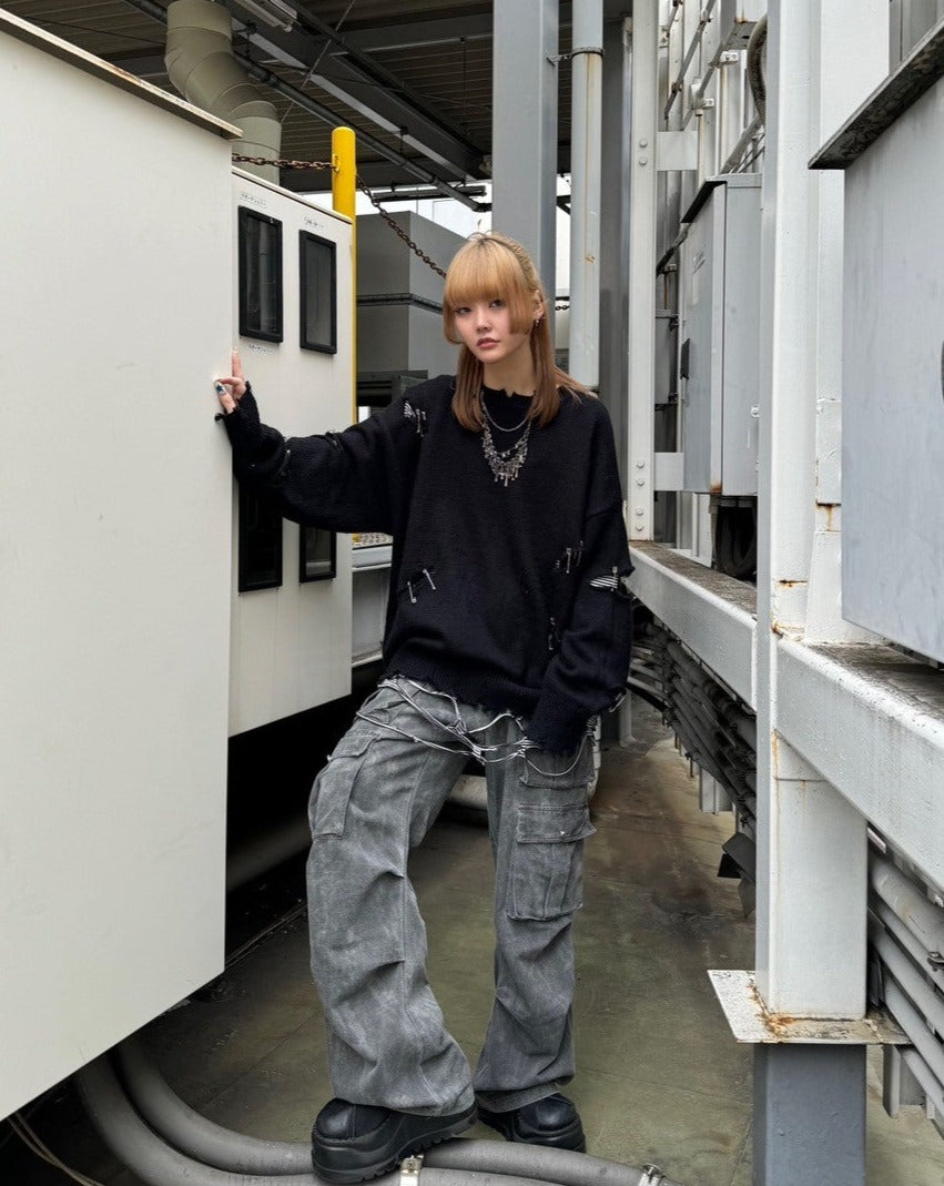 オーバーサイズダメージピンニット KSG20680