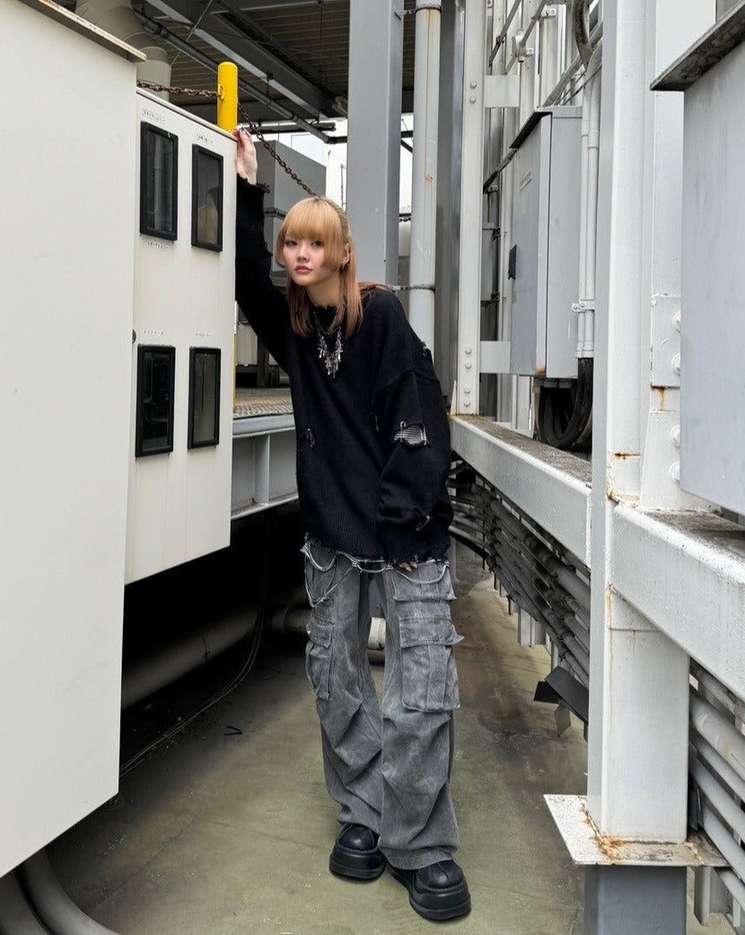 オーバーサイズダメージピンニット KSG20680