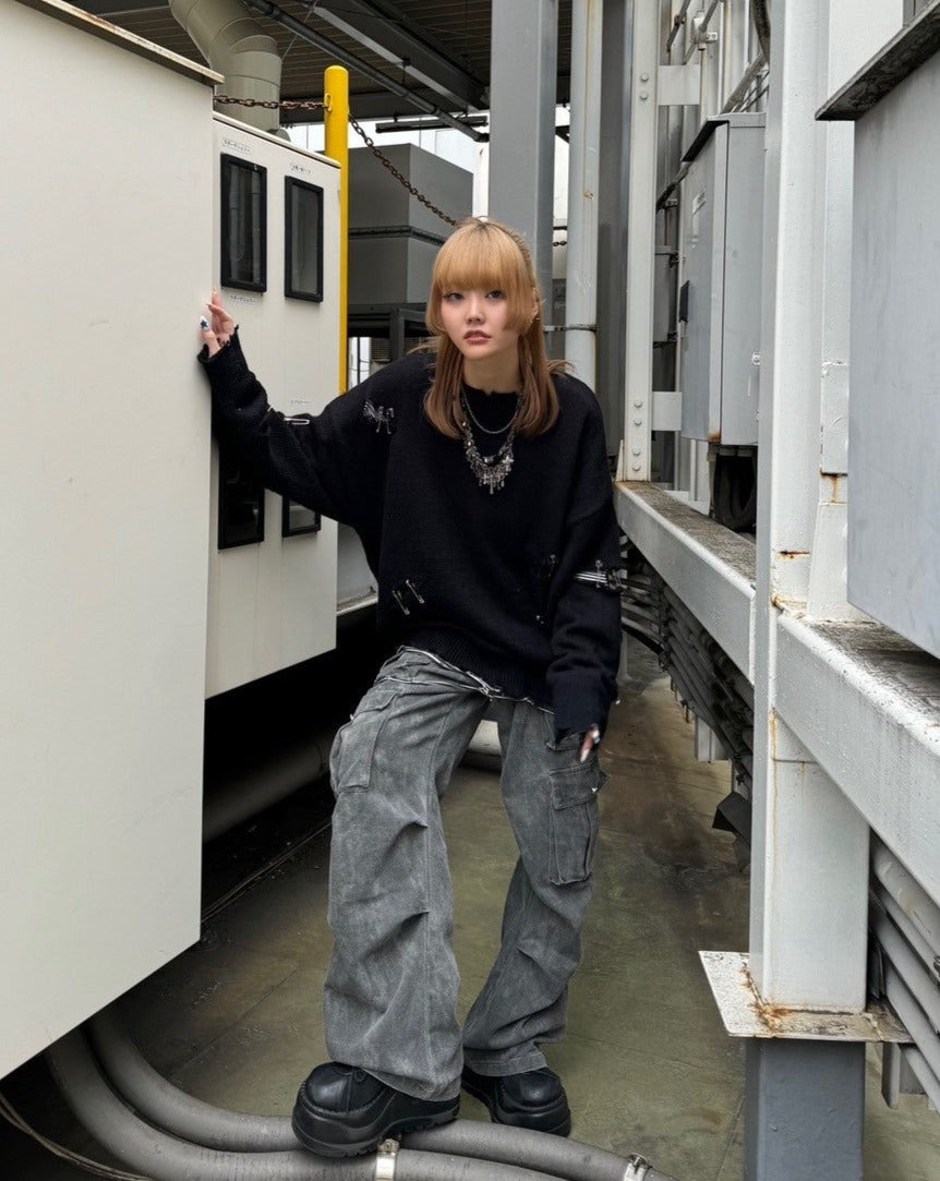 オーバーサイズダメージピンニット KSG20680