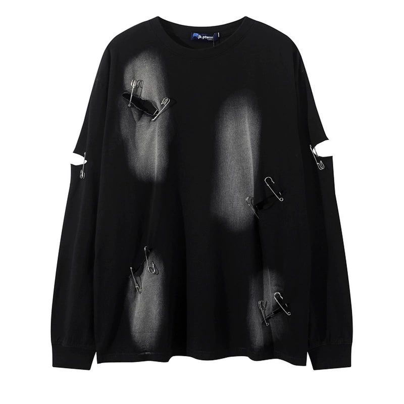 ダメージルーズピンロングTシャツ KSG20670 | 韓国ストリート