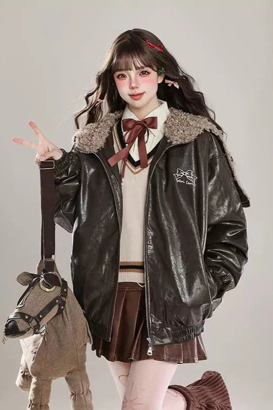 KsG オーバーサイズ リボン レザージャケット KsG オーバーサイズ リボン レザージャケット