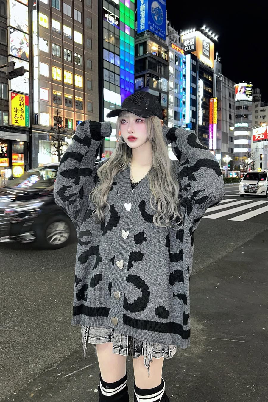 レオパード柄ルーズニットカーディガン KSG30016