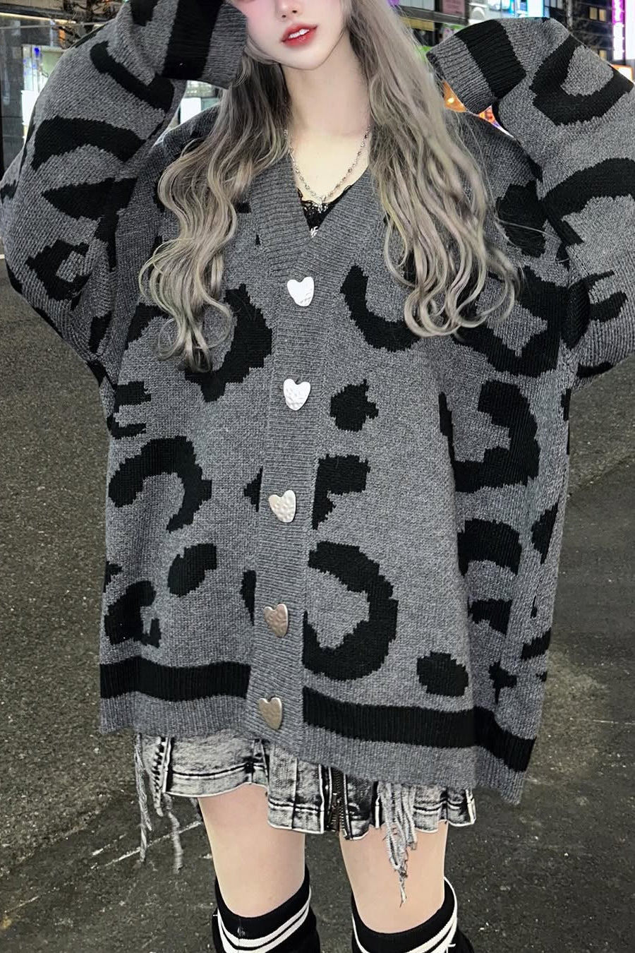 レオパード柄ルーズニットカーディガン KSG30016