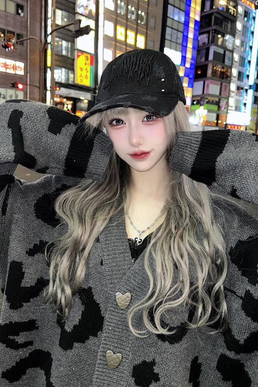 レオパード柄ルーズニットカーディガン KSG30016