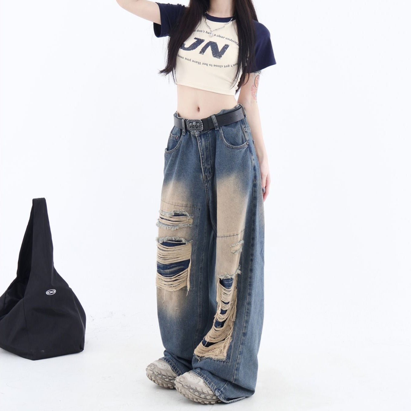 ダメージバギーデニムパンツ KSG17601