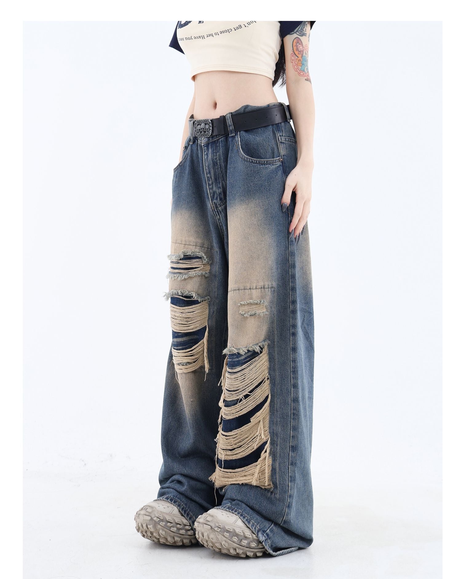 ダメージバギーデニムパンツ KSG17601