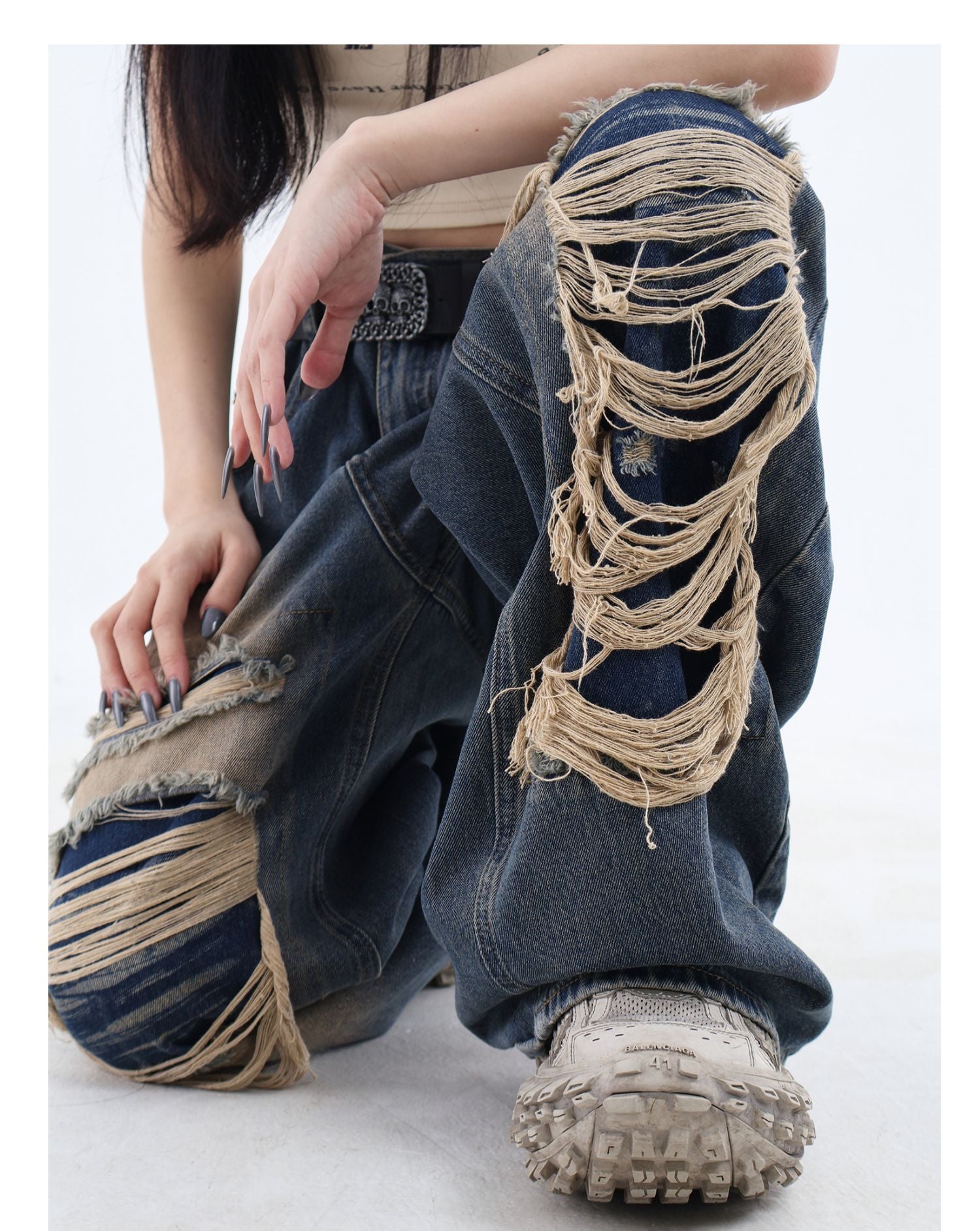 ダメージバギーデニムパンツ KSG17601