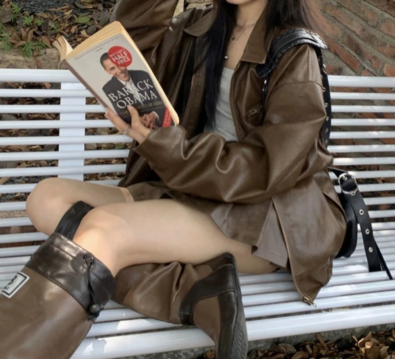 レザージャケット+プリーツスカートセットアップ KSG18762