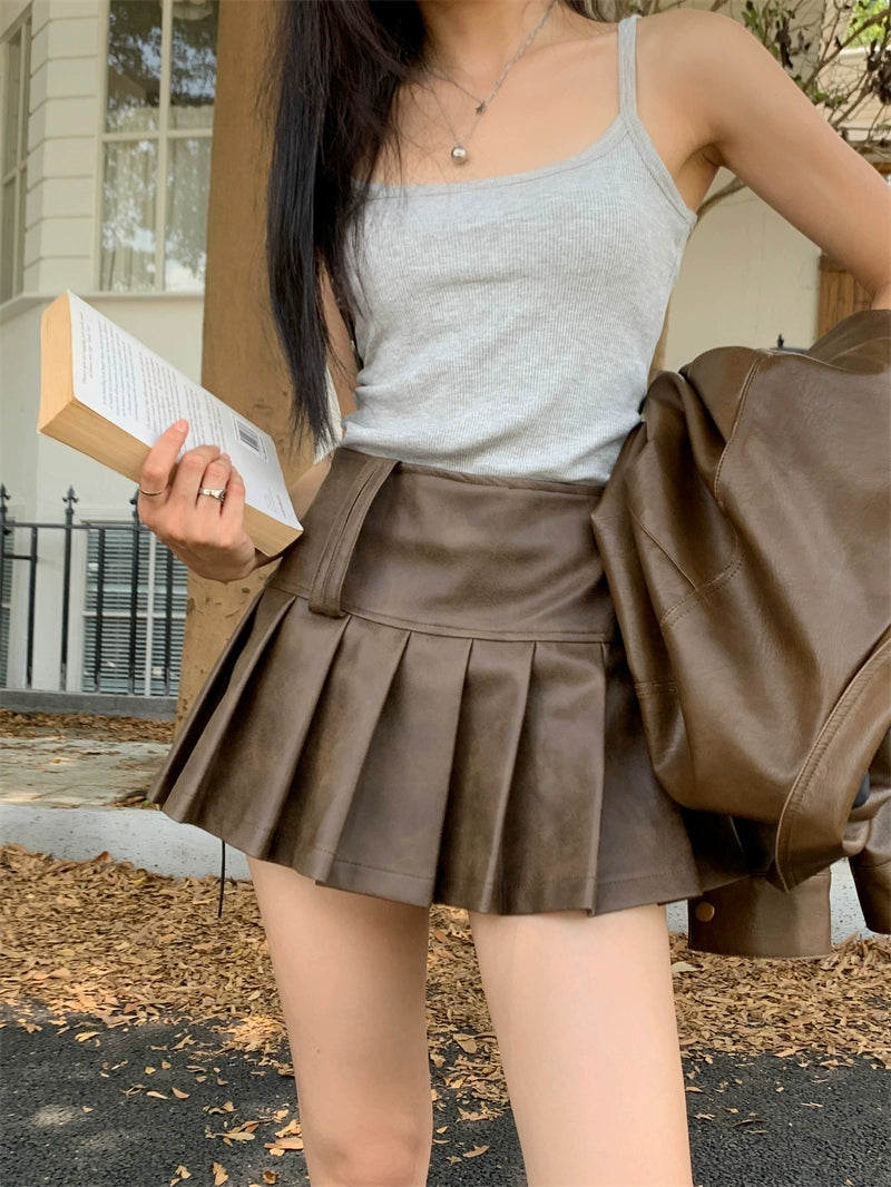 レザージャケット+プリーツスカートセットアップ KSG18762