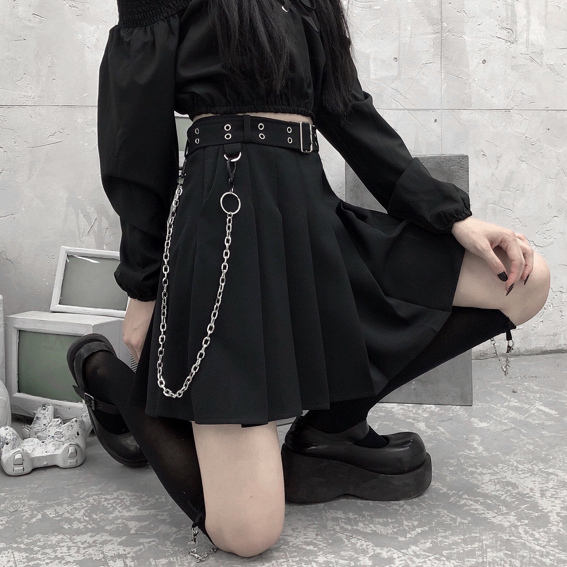 【新品・未使用・タグ付き】　黒　プリーツスカート