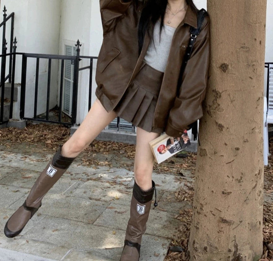 レザージャケット+プリーツスカートセットアップ KSG18762