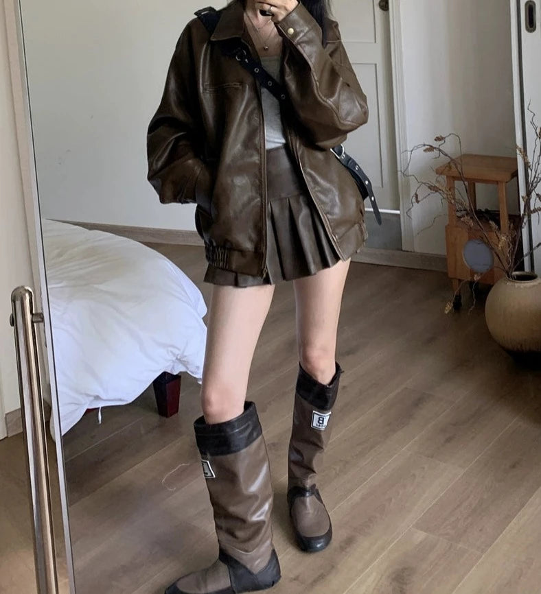 レザージャケット+プリーツスカートセットアップ KSG18762