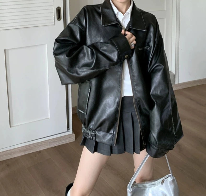 レザージャケット＋プリーツスカートセットアップ KSG18762 | 韓国