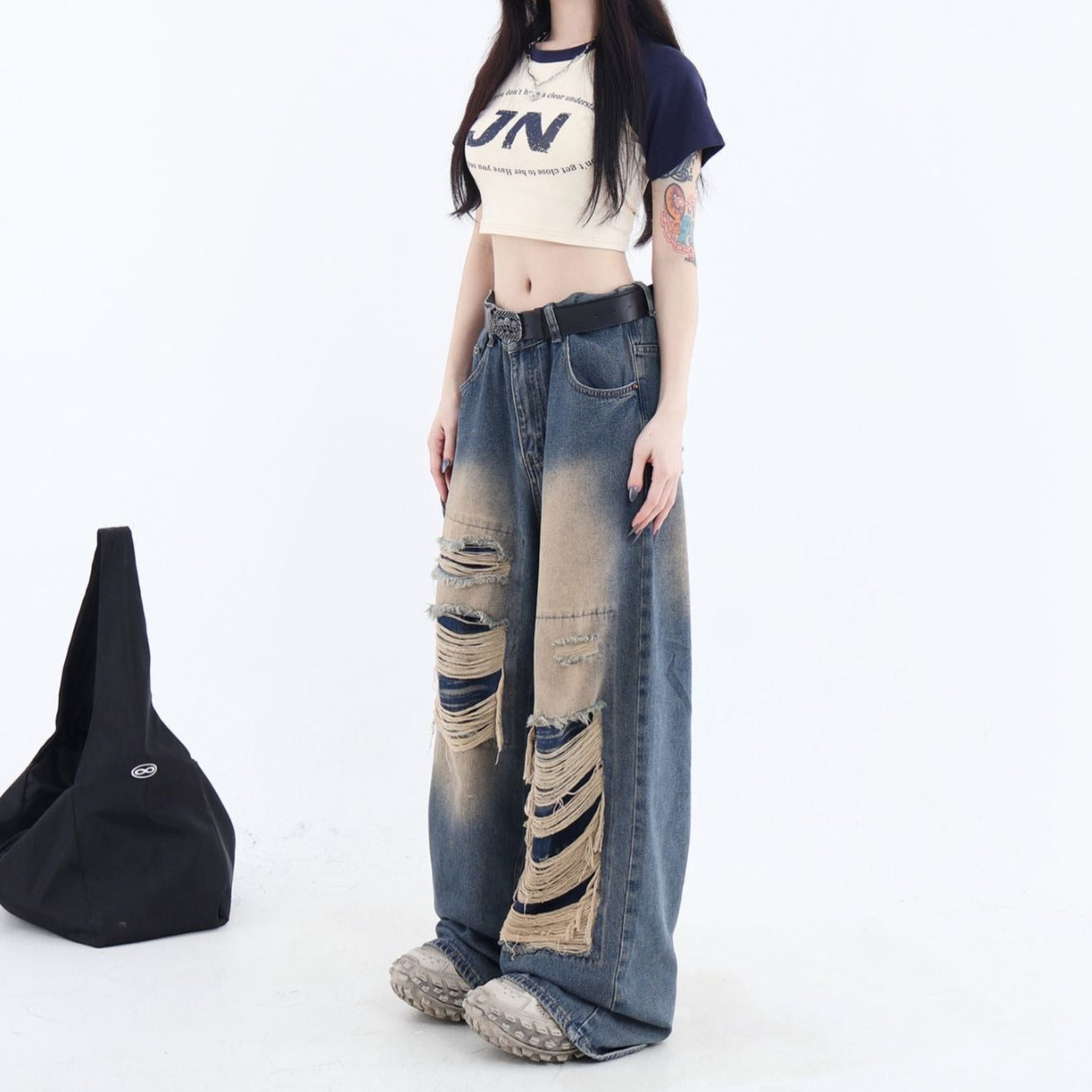 ダメージバギーデニムパンツ KSG17601