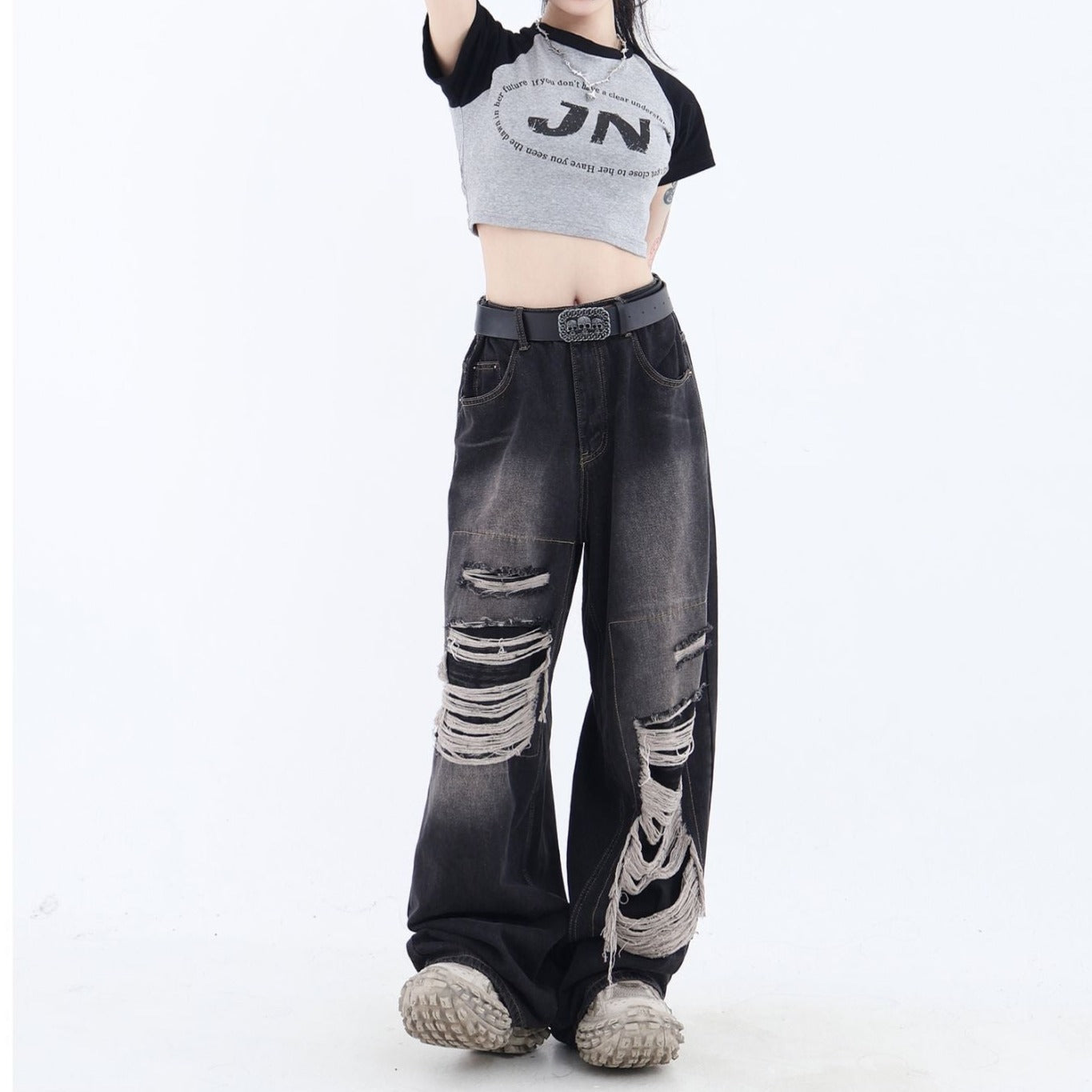 ダメージバギーデニムパンツ KSG17601