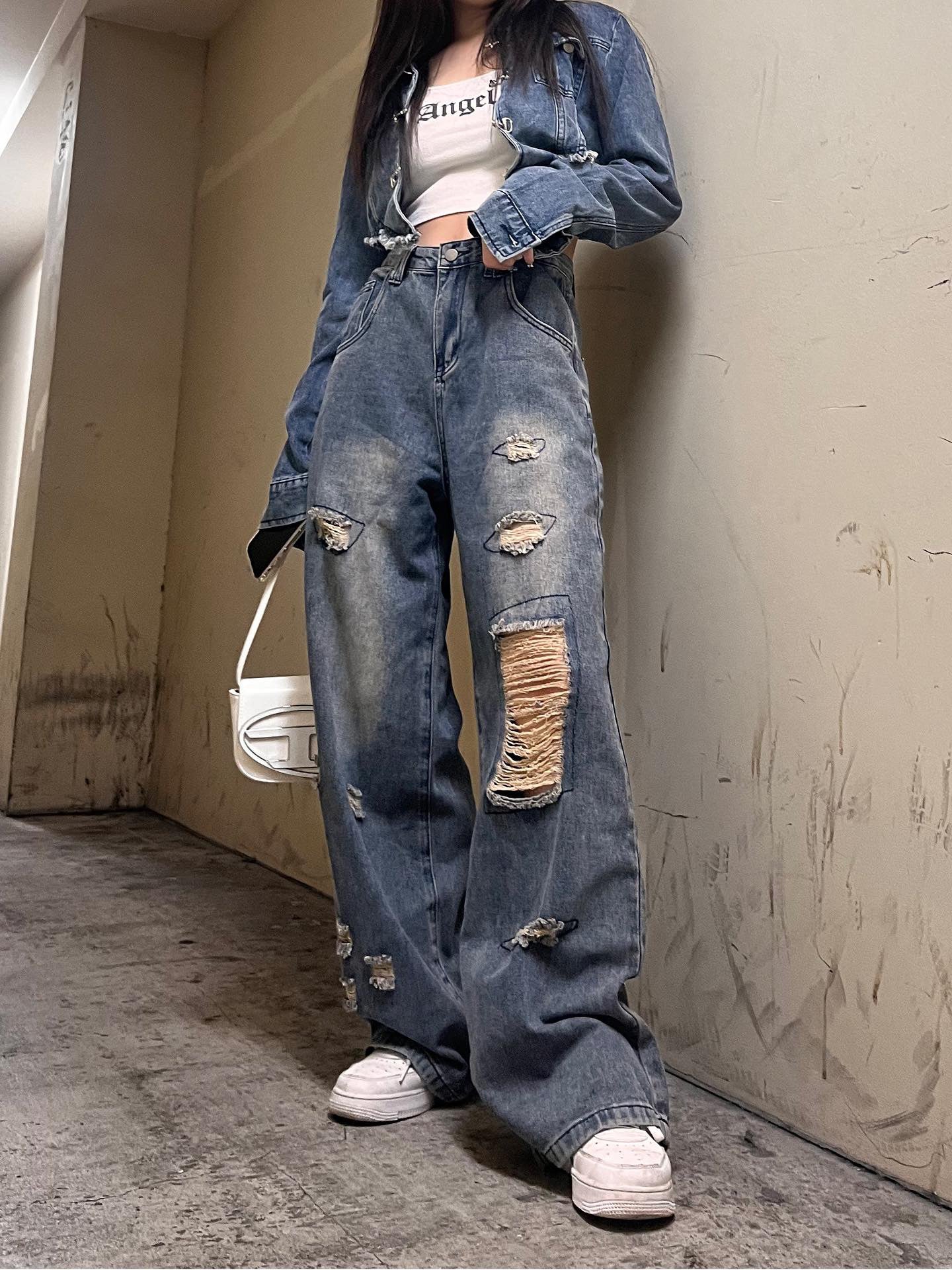 trend denim setup KSG14854 | 韓国ストリートファッションレディース 