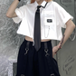 【スピード発送】ネクタイ付きクロップドシャツ+ジョガーパンツ KSG20434