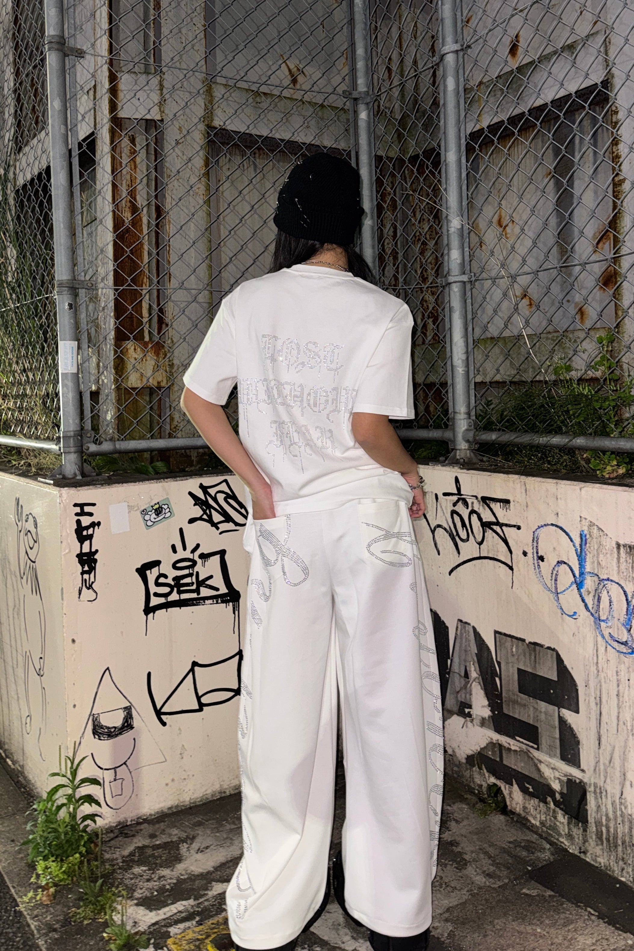 バックレタリングビジューTシャツ KSG21293