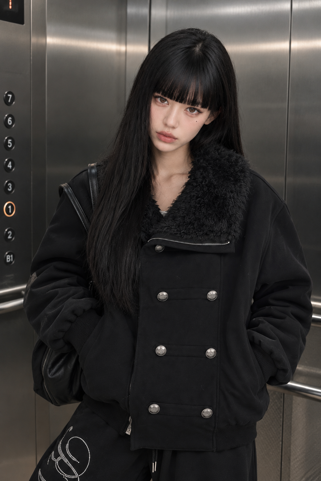 ファーカラーダブルボタンブルゾン KSG30135