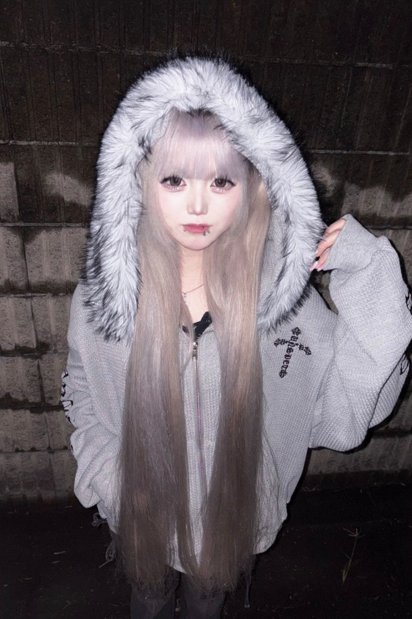 Ash fur waffle hoodie KsG30081