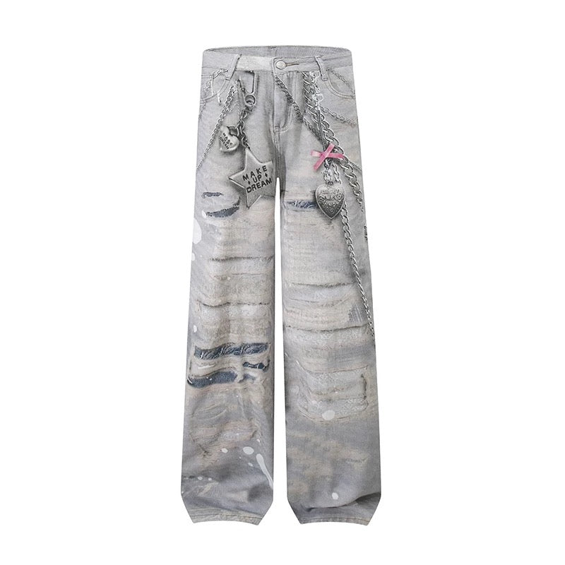 silver chain accent jeans KSG19299