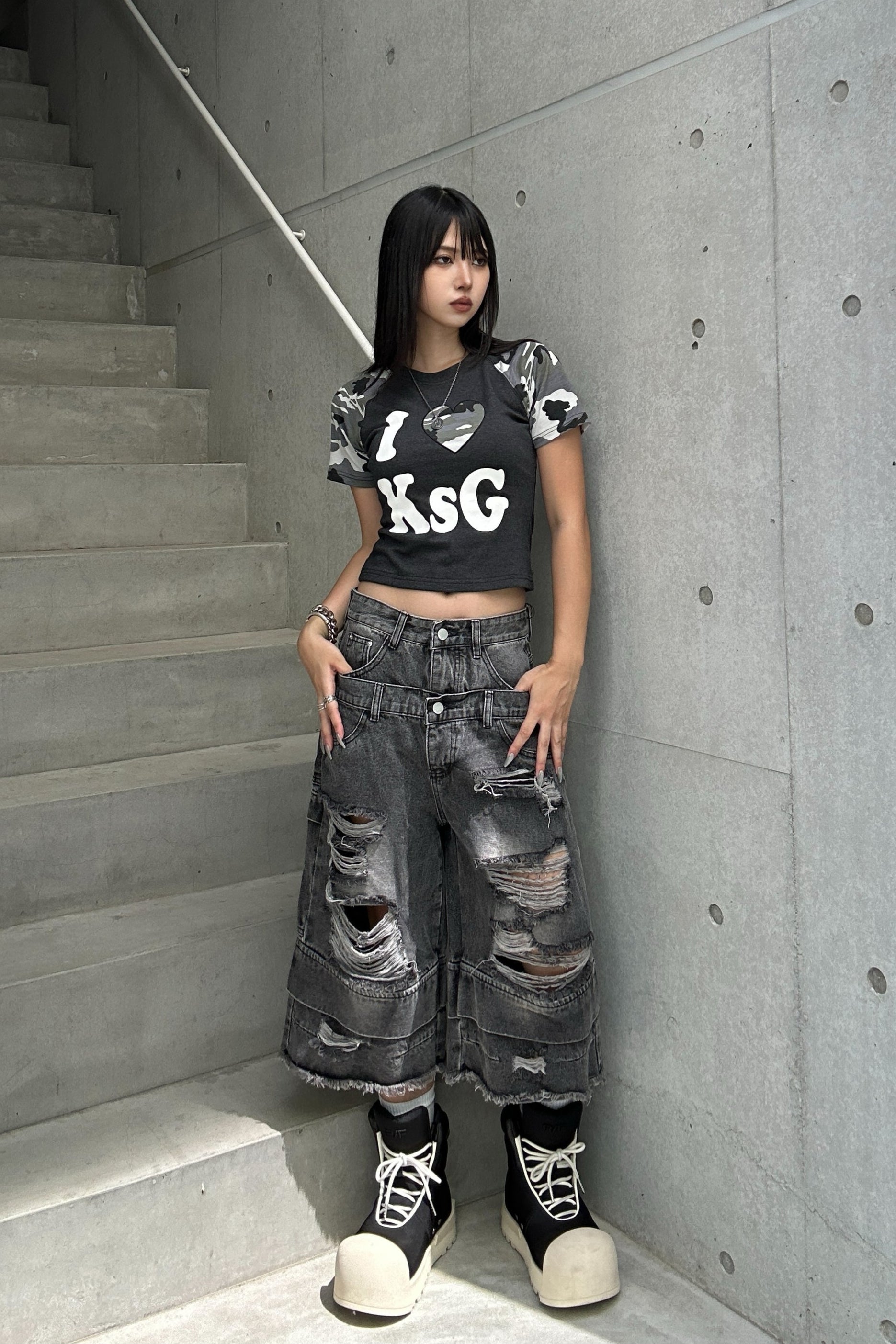 double waist damage half pants KSG19308