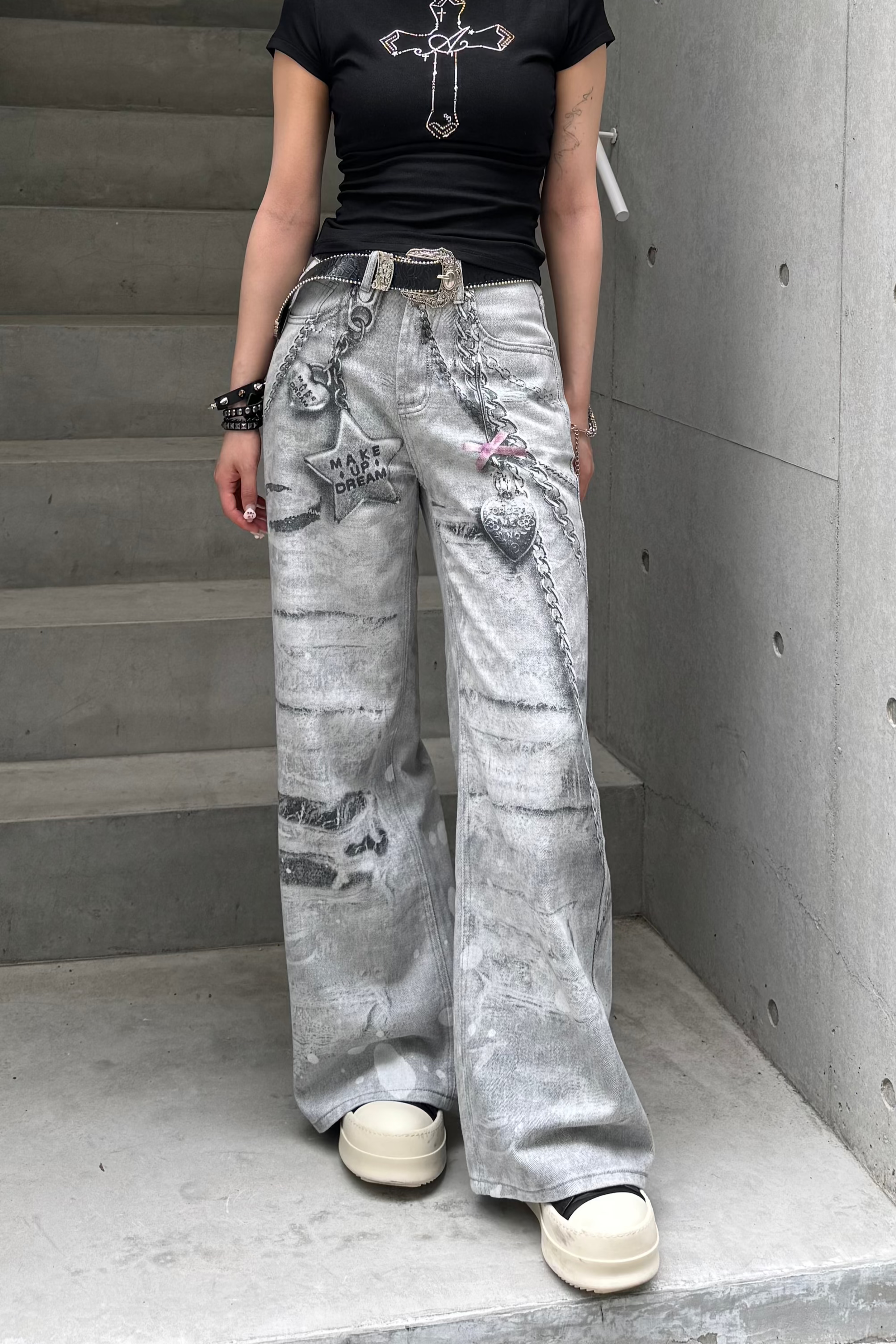 silver chain accent jeans KSG19299