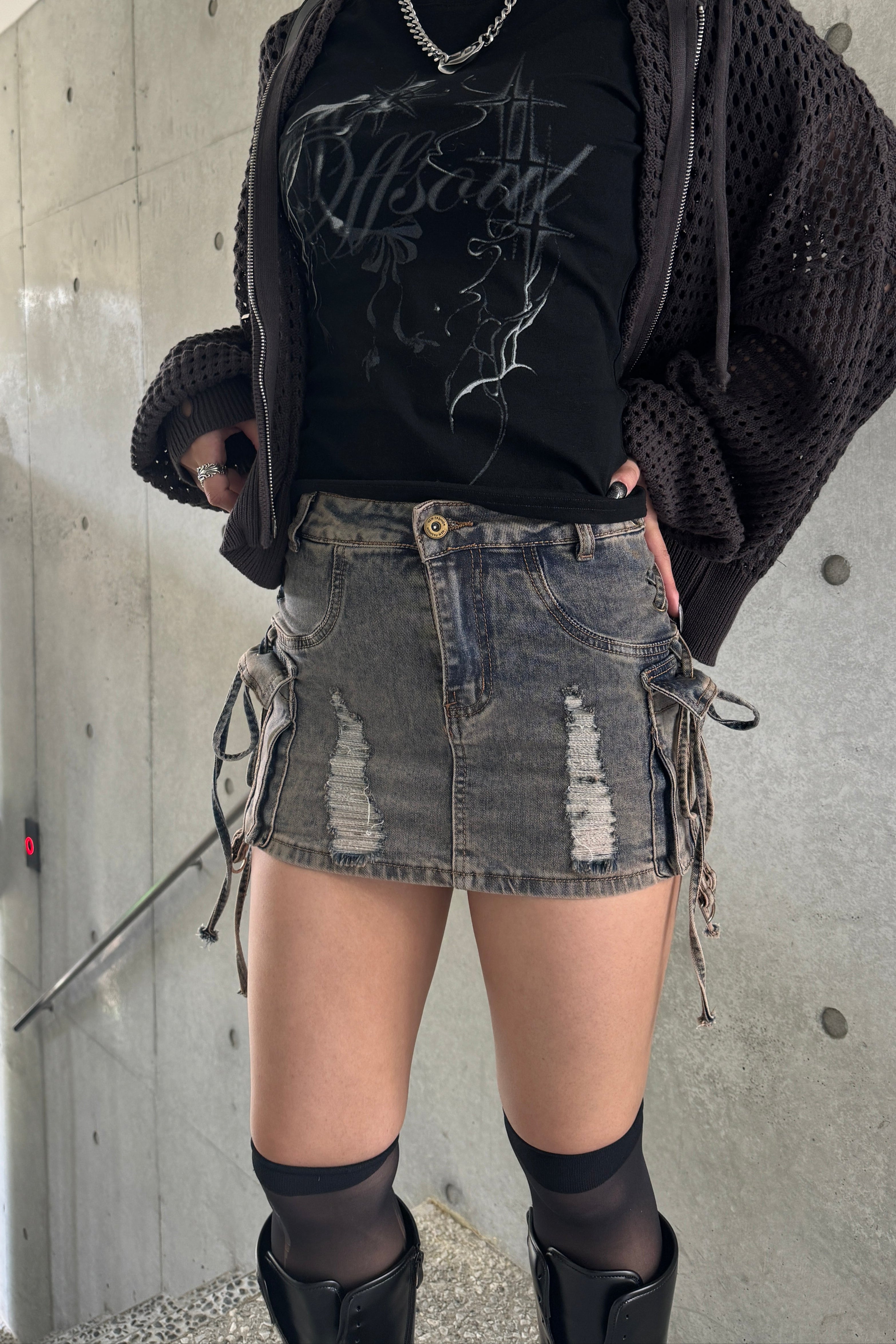 string cargo denim skirt KSG20808