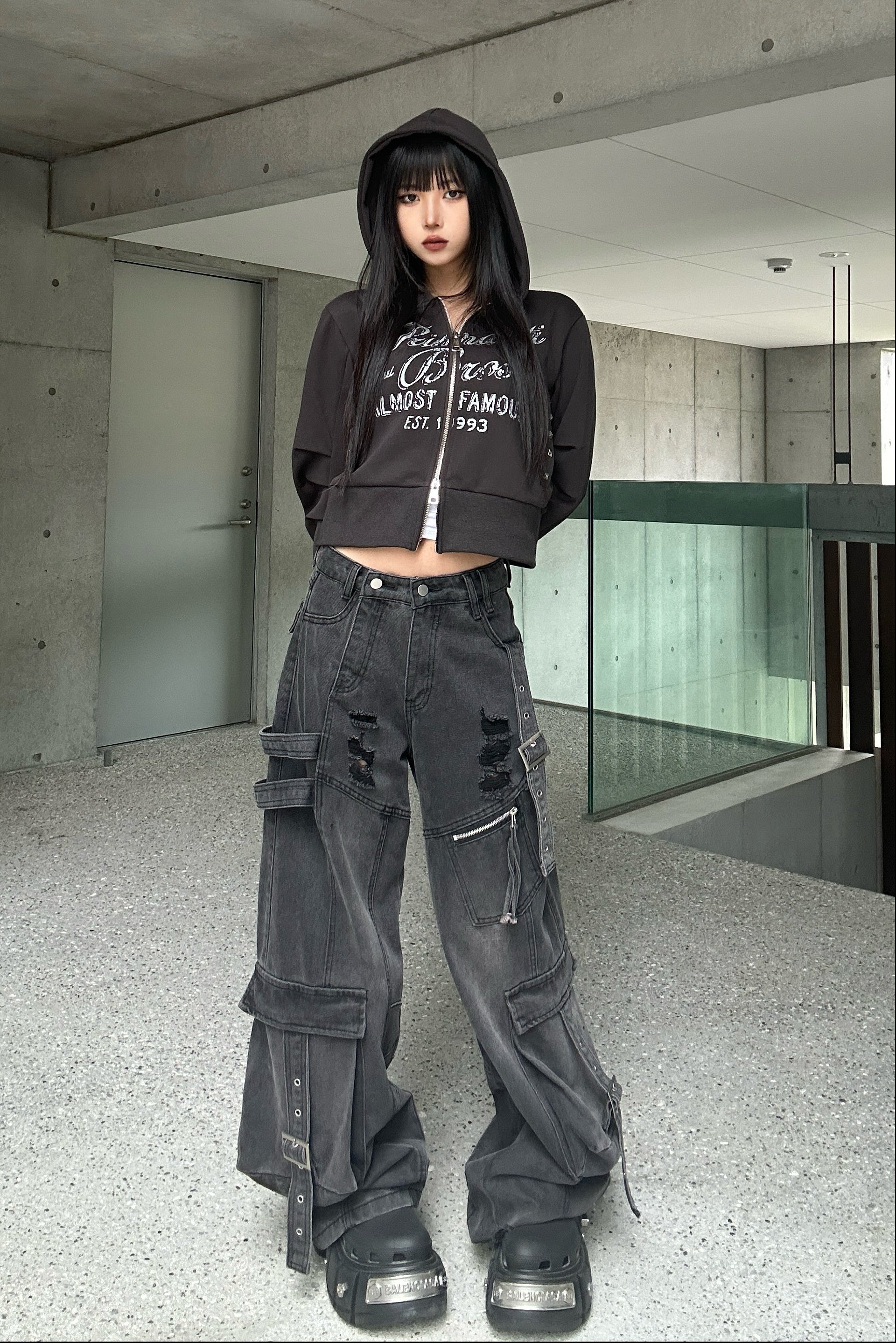 スタッズレタリングショートパーカー KSG21134