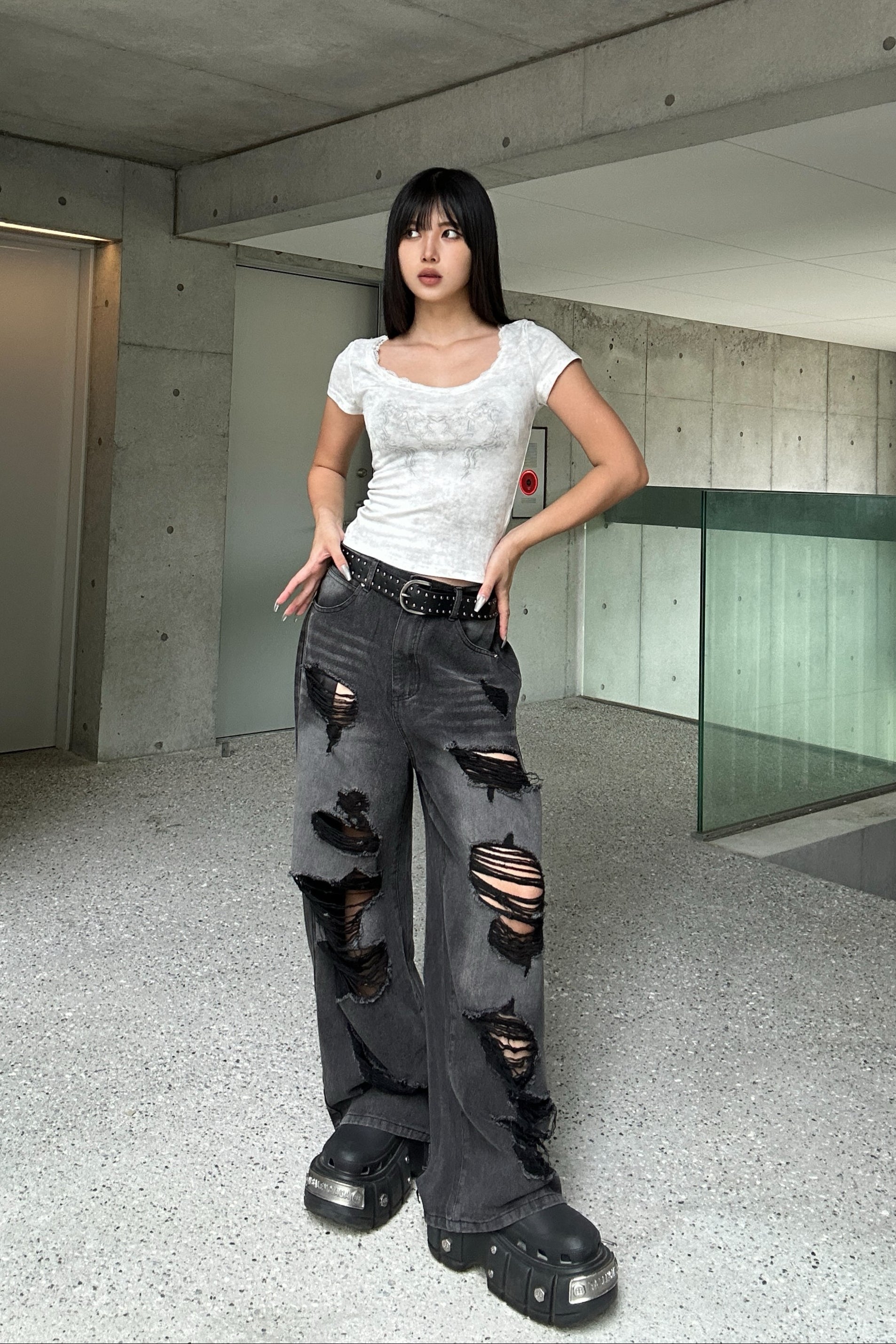 lace round neck T KSG20918