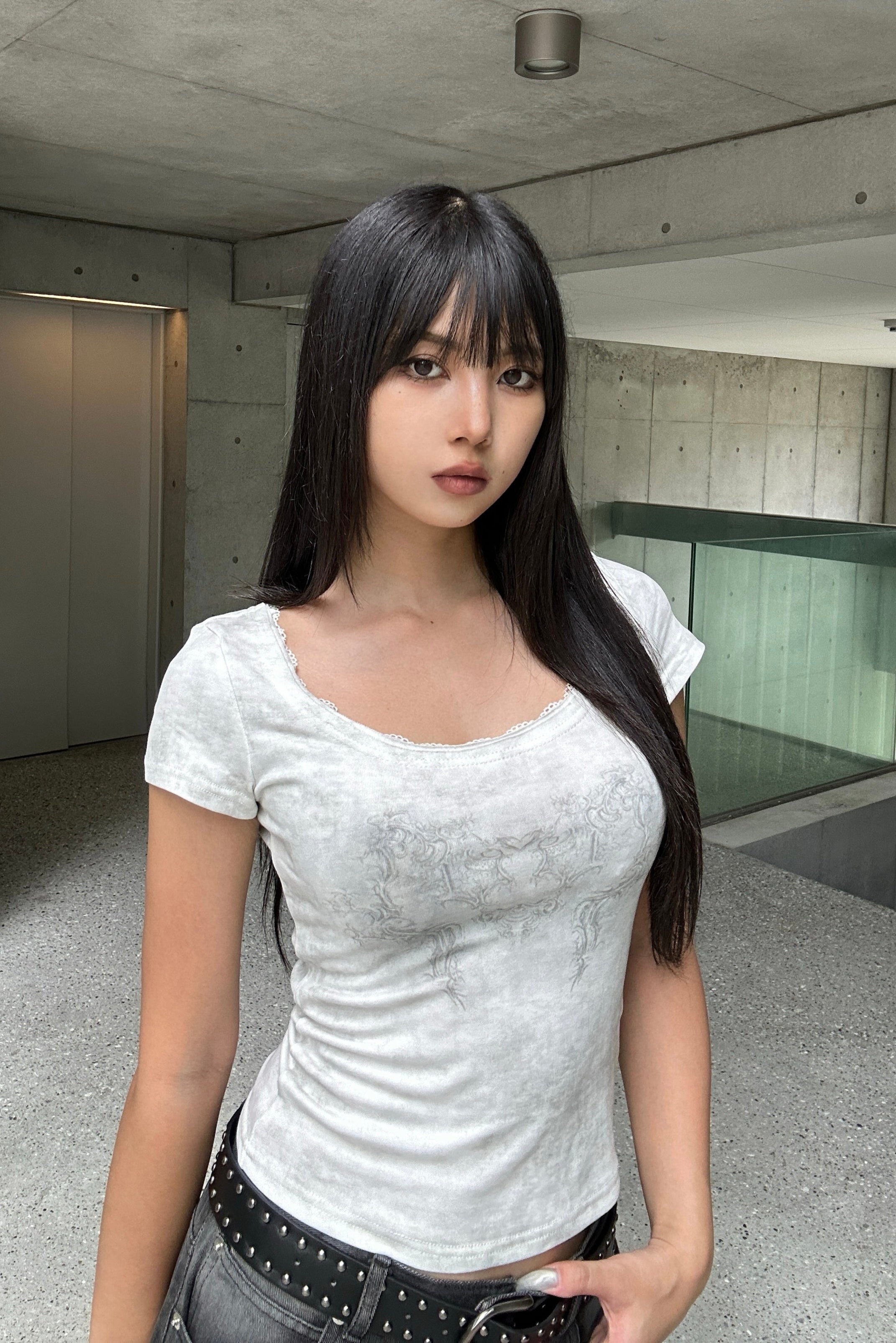 lace round neck T KSG20918