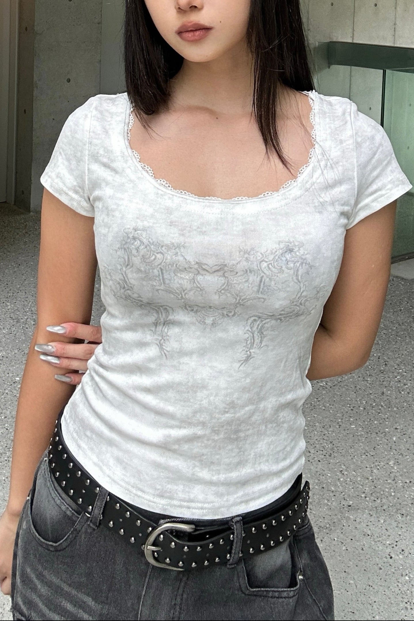 lace round neck T KSG20918