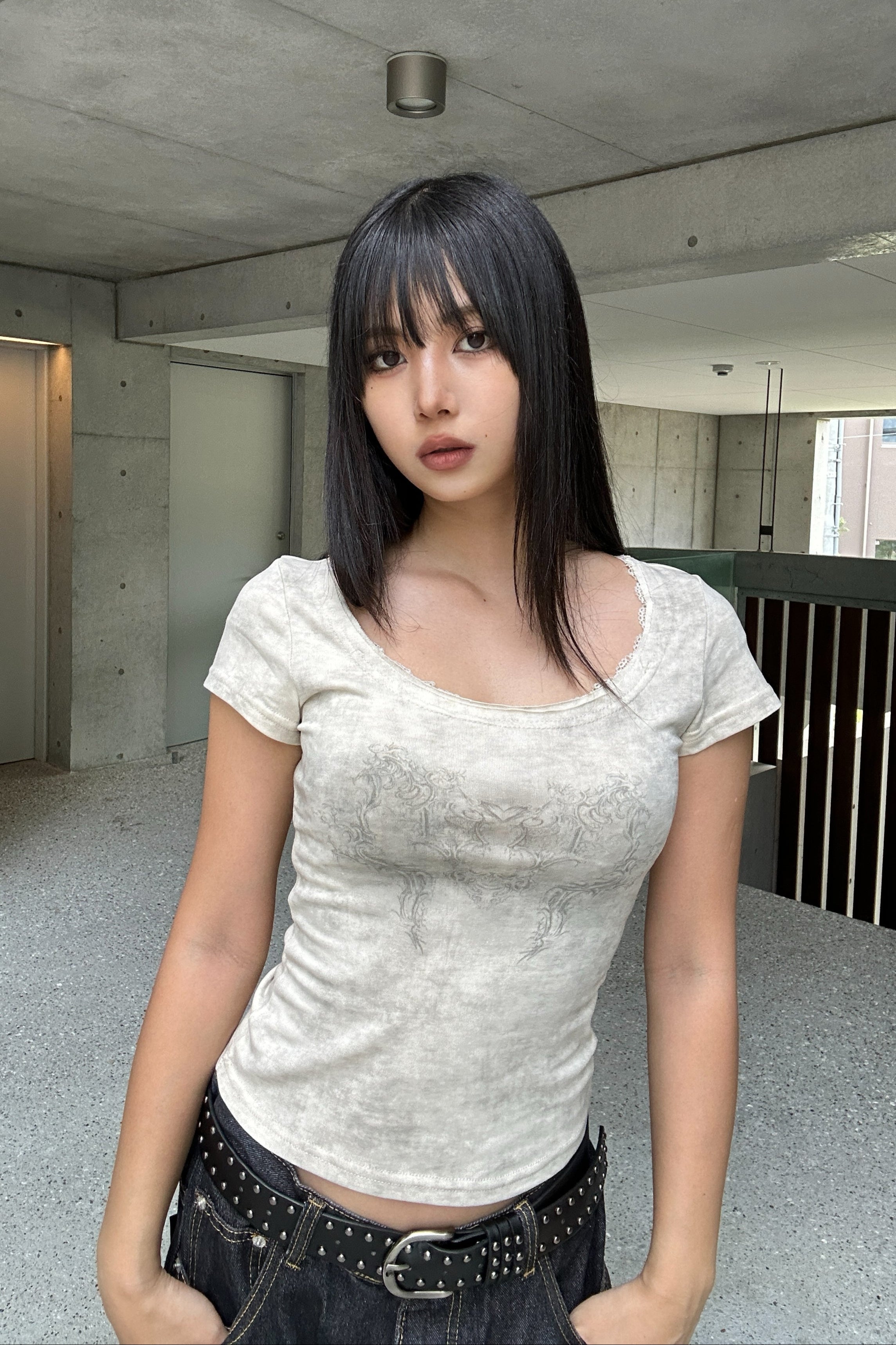 lace round neck T KSG20918
