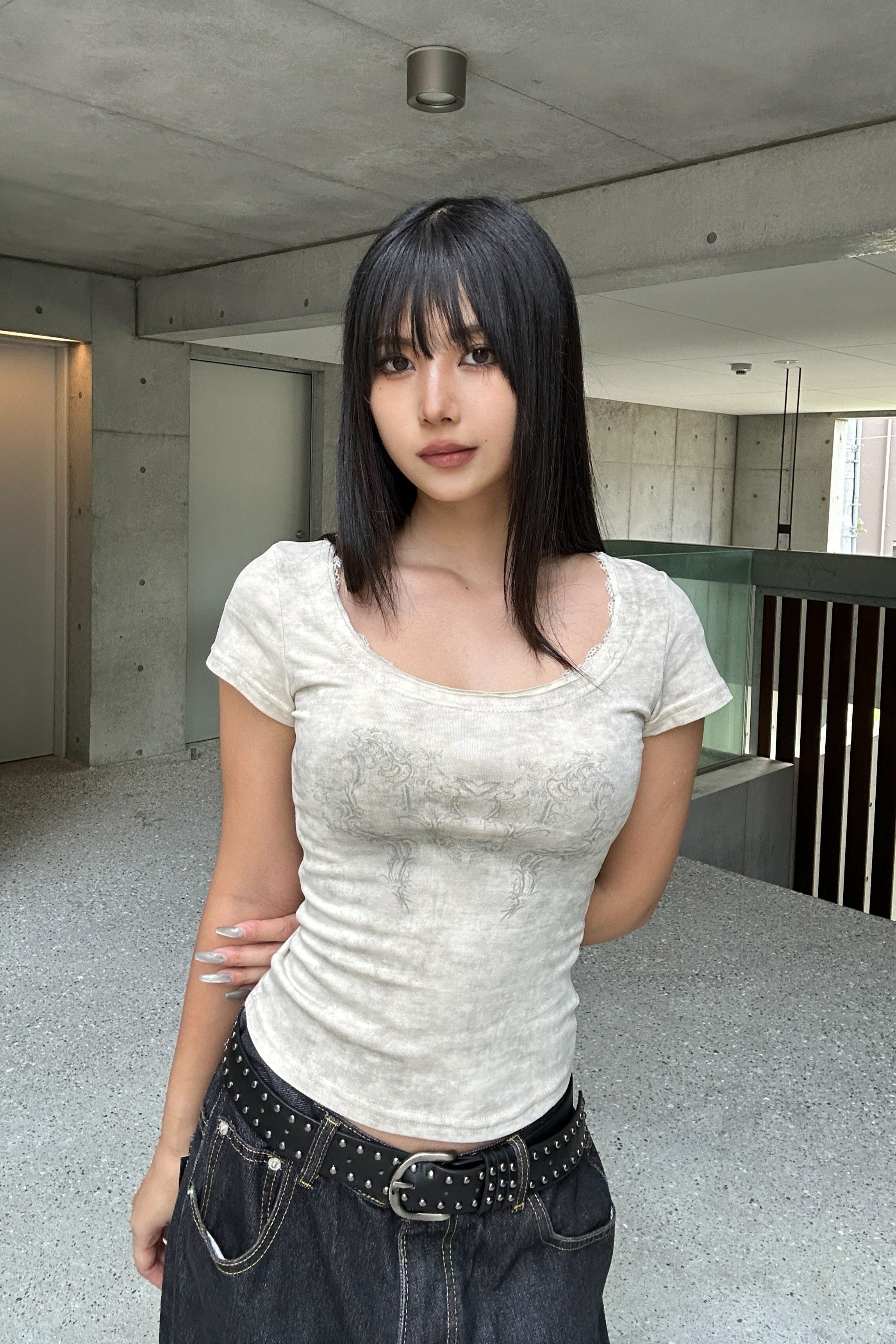 lace round neck T KSG20918