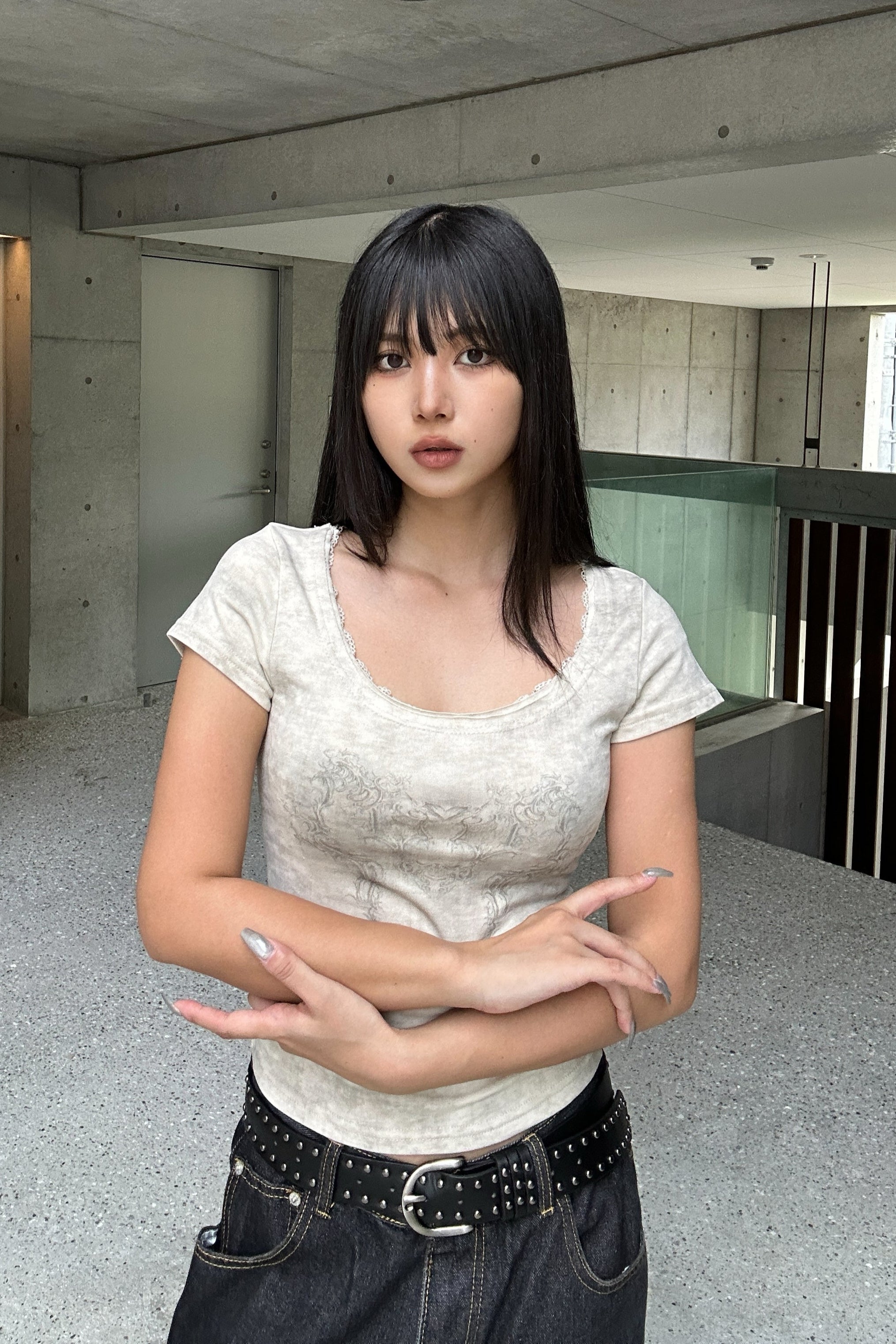 lace round neck T KSG20918