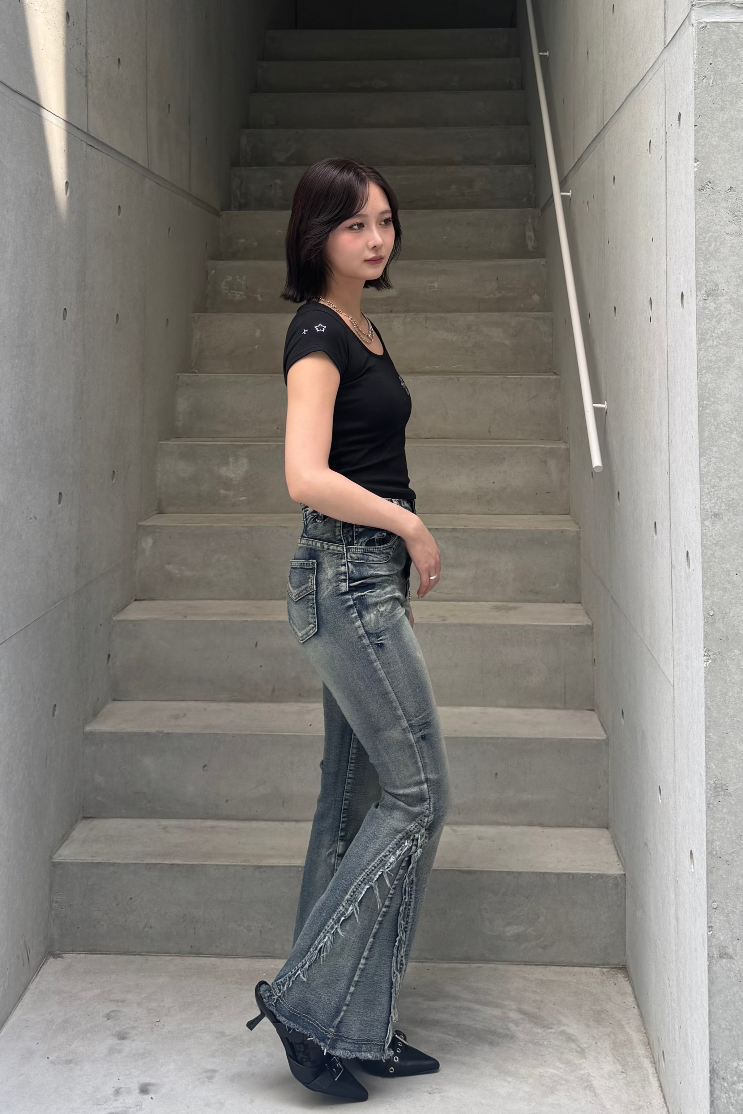 Washed Stretch Fringe Denim KSG19300
