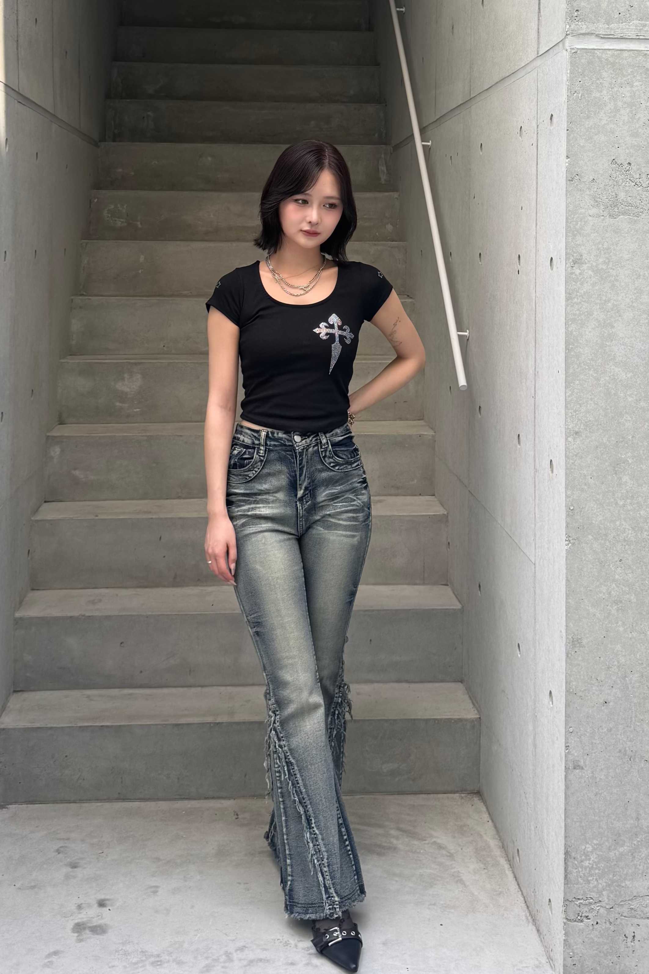 Washed Stretch Fringe Denim KSG19300