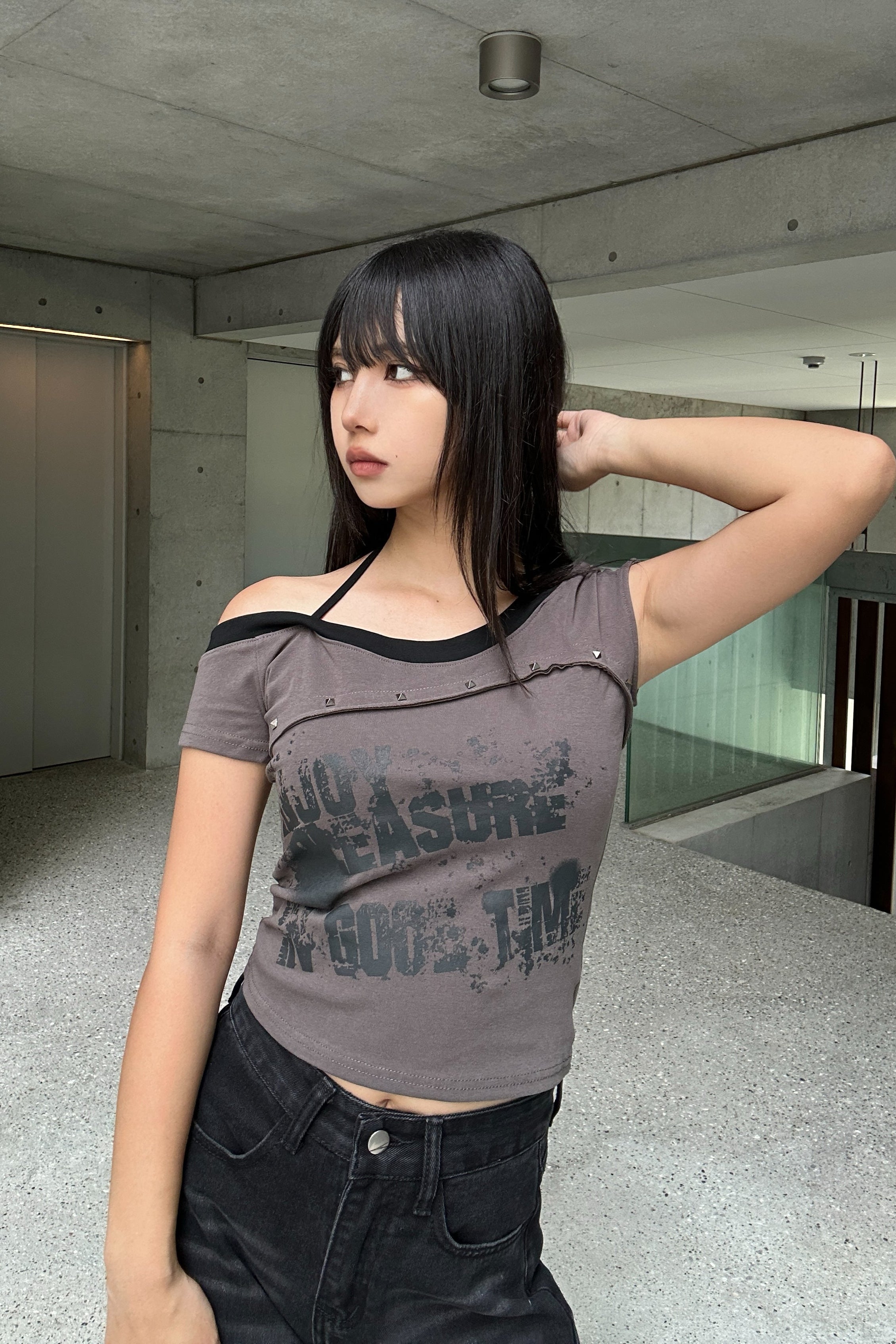 studs halter layered neck T KSG20914
