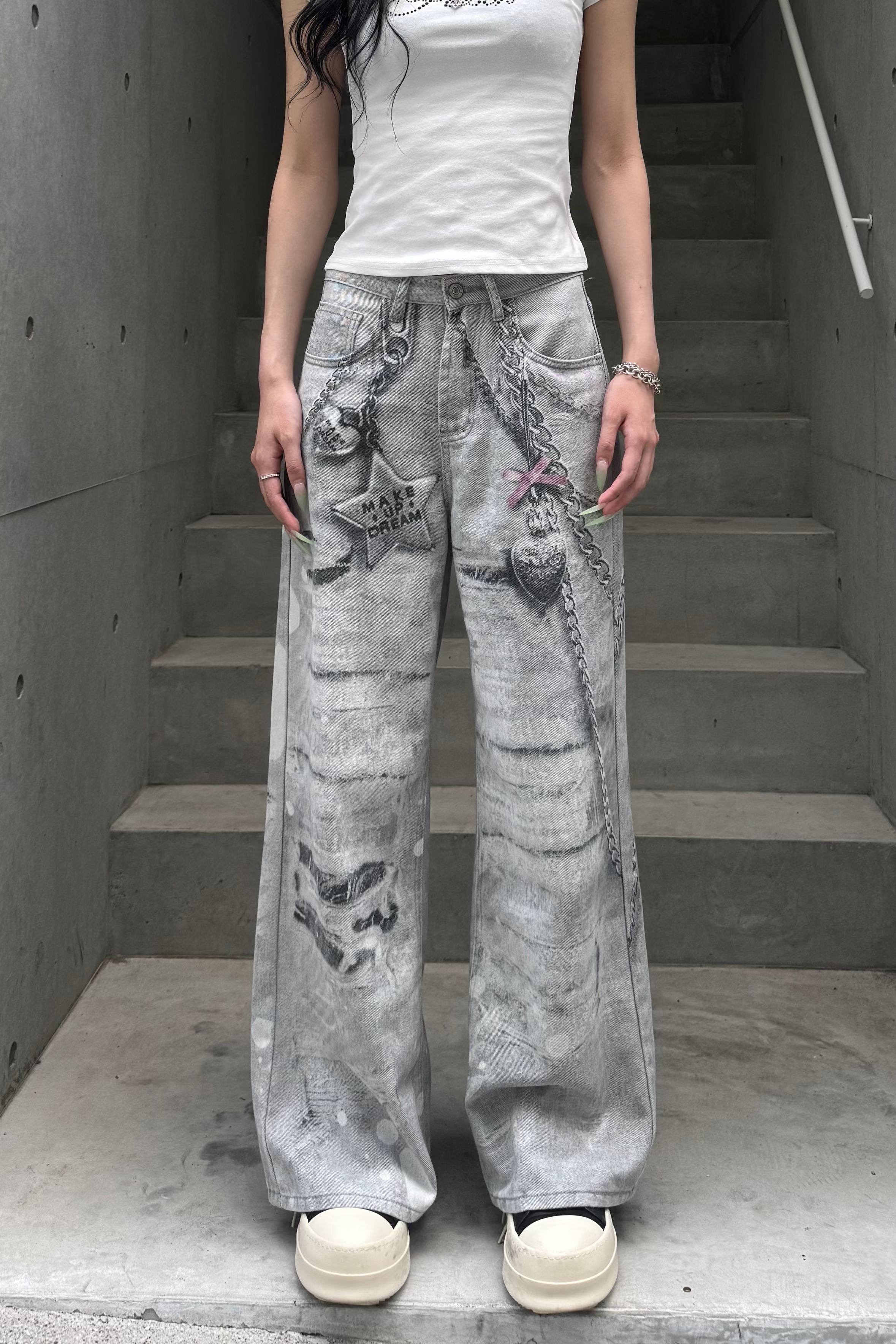 silver chain accent jeans KSG19299