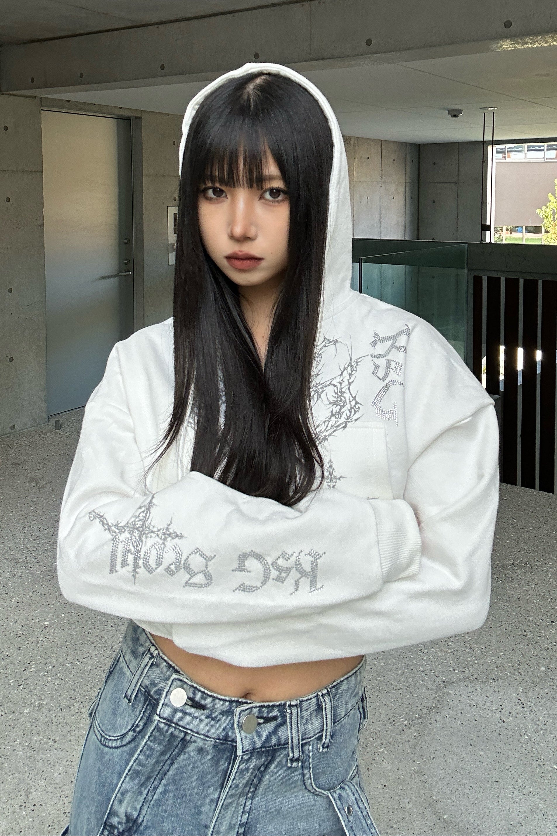 クロップドビジュープリントパーカー KSG20934