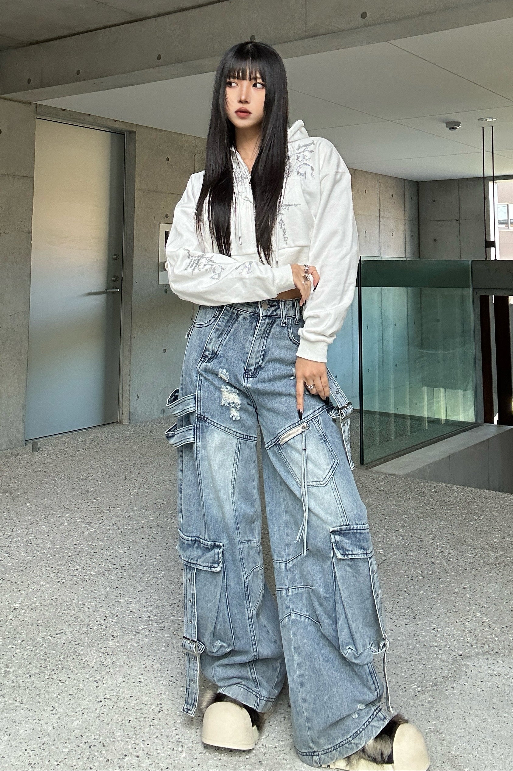 クロップドビジュープリントパーカー KSG20934